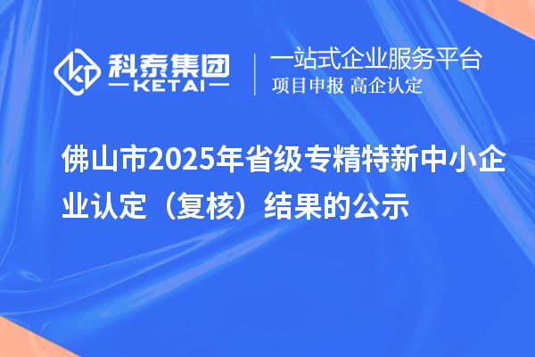 佛山市2025年省級專精特新中小企業(yè)認定(復核)結(jié)果的公示