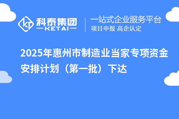 2025年惠州市制造業(yè)當(dāng)家專項(xiàng)資金安排計(jì)劃(第一批)下達(dá)