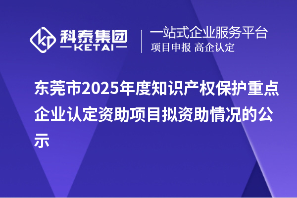 東莞市2025年度知識產(chǎn)權(quán)保護重點企業(yè)認定資助項目擬資助情況的公示
