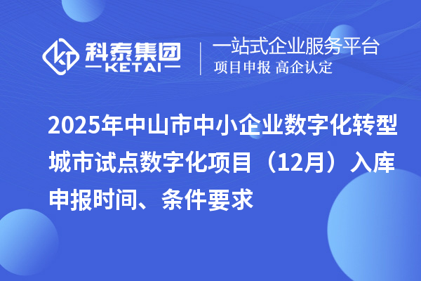 2025年中山市中小企業(yè)數(shù)字化轉(zhuǎn)型城市試點數(shù)字化項目（12月）入庫申報時間、條件要求